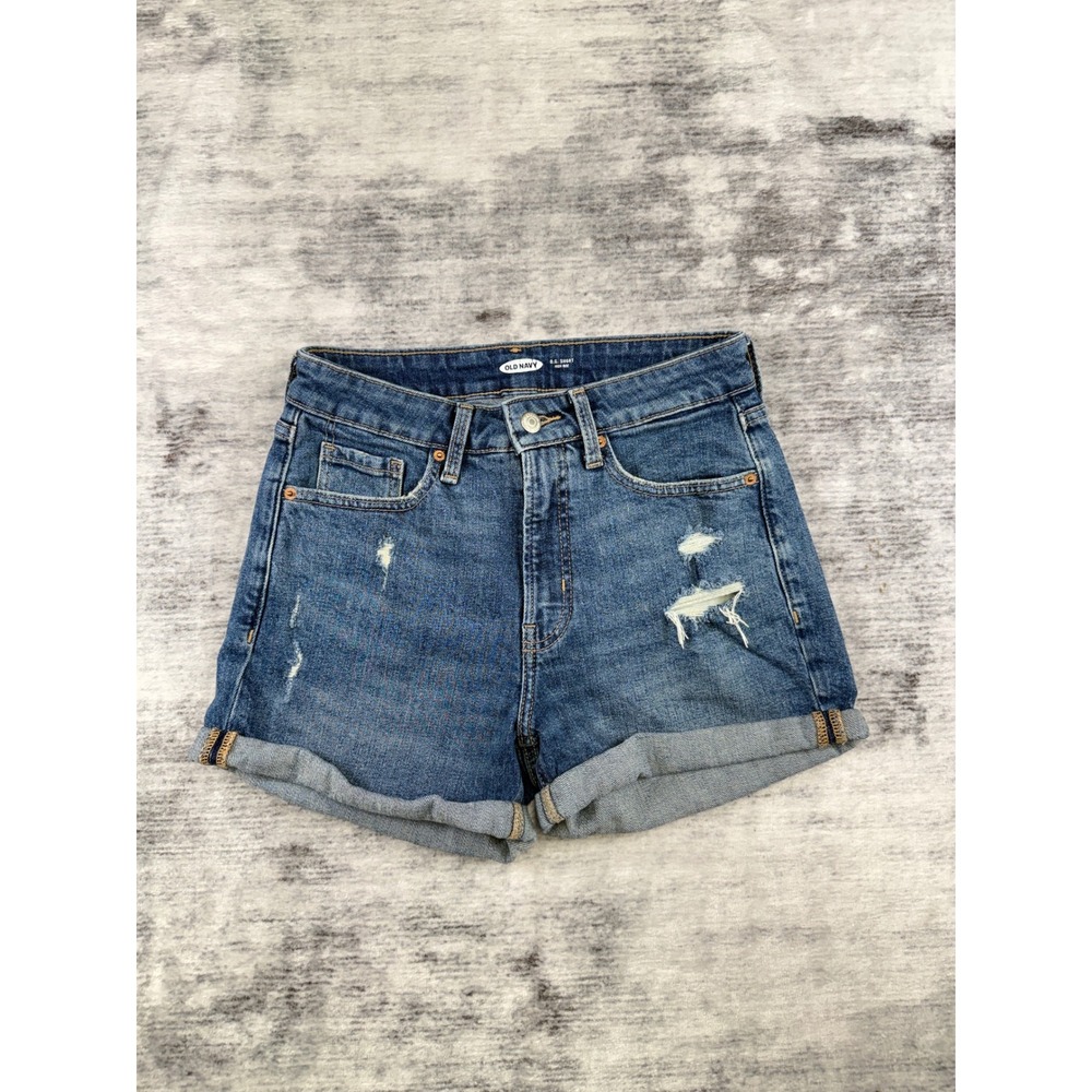 Old Navy OG Short High Rise Distressed Cuffed Denim Shorts Blue Womens Size 4